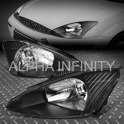 #ad FOR 03 04 FORD FOCUS OE STYLE BLACK HOUSING CLEAR LENS HEADLIGHT LAMPS PAIR
