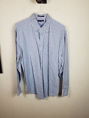 #ad ALAN FLUSSER Button Up Shirt Blue Stripe Size XL
