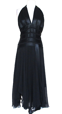 #ad Vintage Lillie Rubin Maxi Dress Evening Gown 10 Women Black Chiffon Satin Halter