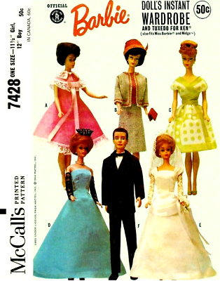 #ad Vintage 1964 Barbie amp; Ken Clothes Pattern Reproduction McCall#x27;s #7428 Uncut