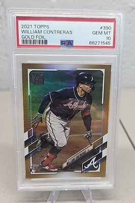 #ad WILLIAM CONTRERAS RC 2021 TOPPS SERIES TWO GOLD FOIL #390 ROOKIE PSA 10