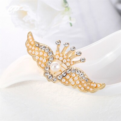 #ad Vintage Angel Wings Crown Brooch Rhinestone Palace Temperament Wedding Dress Pin