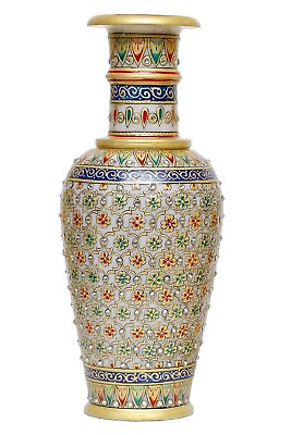 #ad Exquisite Designer Marble Flower Vase Stunning Round Shape with Meenakari Work