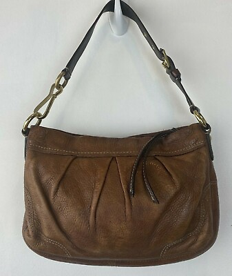 #ad Coach Hampton Pleated Leather Shoulder Purse $189 Pebbled Brown G0871 12917
