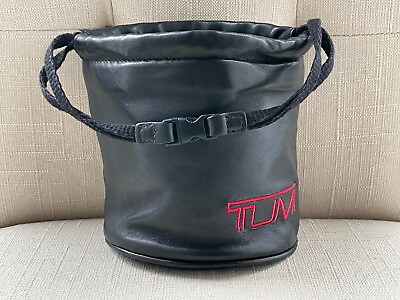 #ad Tumi Mini Bag bucket Bag Black Leather Cute Pouch Bag Make up Bag New