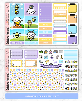 Bee Themed Hobonichi Cousin Weekly Kit Hand Drawn Character Planner Sticker Kit