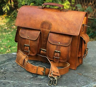 #ad New Men#x27;s Vintage Goat Leather Brown Messenger Shoulder Laptop Briefcase Bag