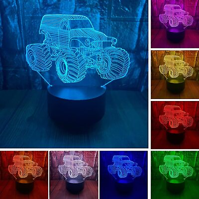 #ad Monster Trucks 3D Optical Illusion Bedroom Decor Sleep Table Lamp Night Light