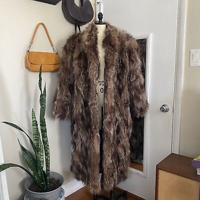 #ad Brown Genuine Fur Longline Coat