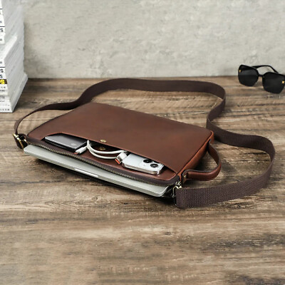 #ad #ad Genuine Leather Laptop Shoulder Bag For MacBook Air 13.6 Pro 14 13 Carrying Case