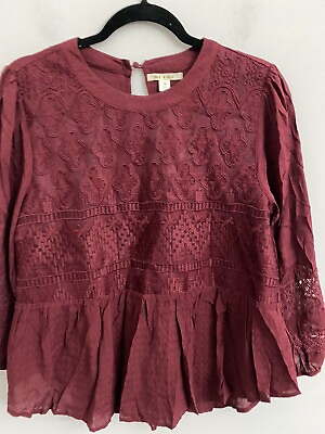 #ad Miami Womens Blouse Size M Long Sleeves Crew Neck Burgundy Office Casual