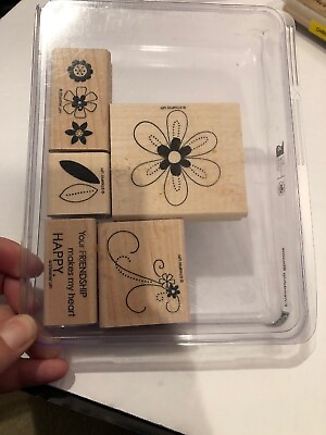 #ad Stampin#x27; Up FRIENDSHIP BLOOMS set of 5 flower wood mount rubber stamps
