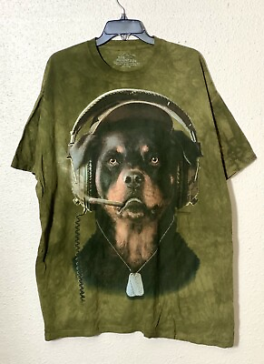 #ad Unisex The mountain 100% Cotton Rottweiler Dog W headphones Green T shirt 2XL