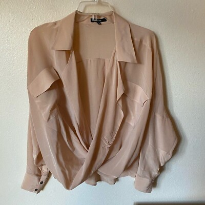 #ad Funktional Women#x27;s Silk Fold Front Silk Blouse Light Pink Size XS Business