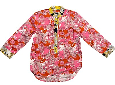 #ad NWT J. Crew Pink Band Collar Poplin Popover Tunic in Vintage Paisley Women’s S