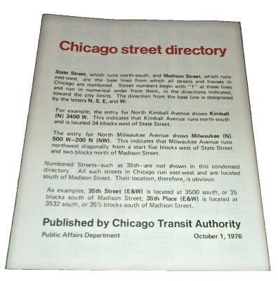 #ad OCTOBER 1976 CHICAGO TRANSIT AUTHORITY STREET DIRECTORY