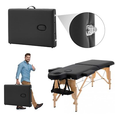 #ad 73quot; Long Massage Table Adjustable Facial Spa Salon Tattoo Bed Portable 2 Folding