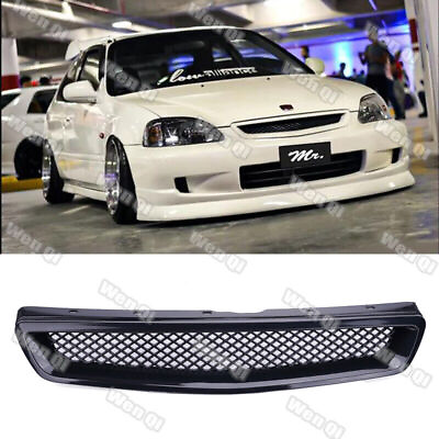 #ad For 1999 2000 Honda Civic JDM Type R Black Mesh Front Hood Grille Grill 99 20
