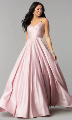 #ad Dusty Pink Premium Soft Silk V Neck Ball Gown for Prom Evening Dress Ball Gown