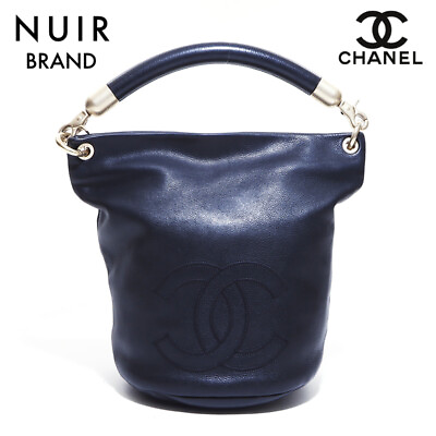 #ad Chanel Here Mark Leather Bucket Handbag Black Ws4750 Used