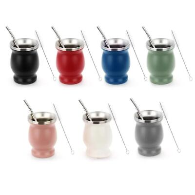 #ad Stainless Steel Double Wall Gourd Cup Mate Straw Set Cup with Bombillas Filter