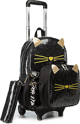 #ad Girls Rolling Backpack Sequin Rolling Backpacks with Wheels for Girls for Elemen