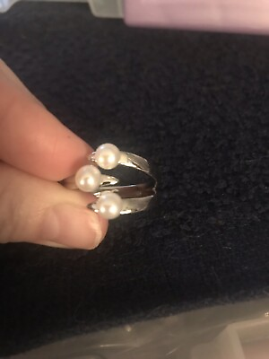 #ad Sterling silver 3 pearl ring