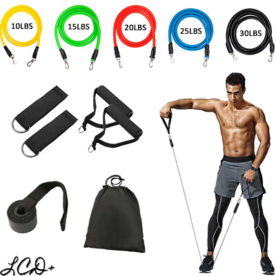 #ad 11 PCS Resistance Bands Set Yoga Abs Exercise Fitness Tube Workout Jump Rope
