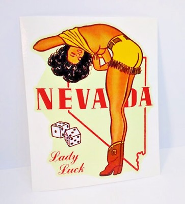 #ad Las Vegas Nevada quot;Lady Luckquot; Pinup Vintage Style Travel DECAL Vinyl STICKER