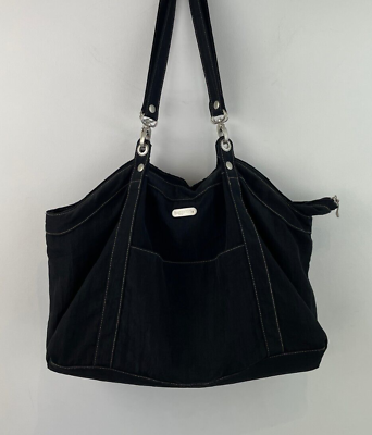 #ad Baggallini LARGE Purse Shoulder Bag Nylon Black Travel 19x12x7 B78