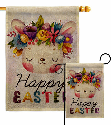 #ad Happy Bunny Burlap Garden Flag Springtime Easter Decorative Gift Yard Banner