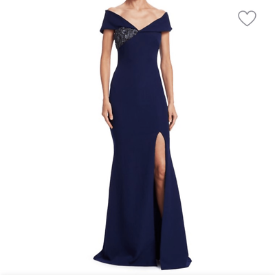 #ad BADGLEY MISCHKA Embellished Off The Shoulder Gown Prom Formal Evening Dress L