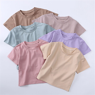 #ad Toddler Kids Boys Girls Solid Basic Short Sleeve Crewneck T Shirts Casual Tops