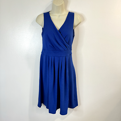 #ad Lands#x27; End Ponte Knit Dress Blue Size XS Extra Small 2 4 Wrap V neck Sleeveless