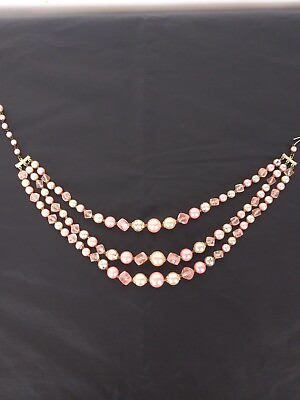 #ad Vtg 3 Strand Faux Pink Cream Pearl amp; Bead Necklace 14 16quot; Girl Teen Easter Prom