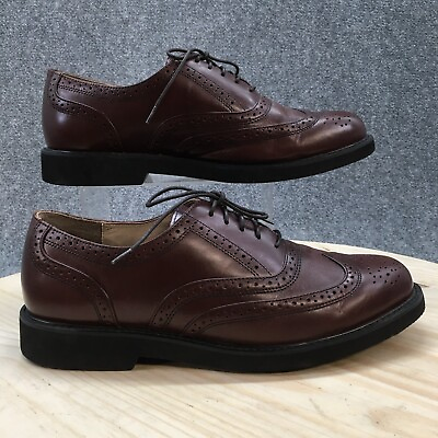 #ad Baringthon Shoes Mens 12 D Wingtip Oxford D74578 Brown Leather Slip On Low Top