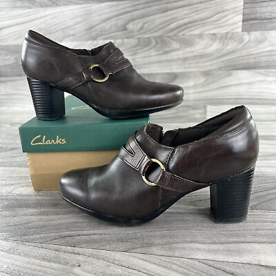 #ad Clarks Bendables Womens Heels Promise Katy Leather Shooties Brown Shoes 7.5