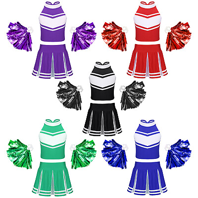 #ad US Girls Cheer Leader Uniform Outfits Crop Tops with Pleated Skirt Set Costume