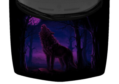 #ad Blue Purple Wolf Howling Moon Night Tree Truck Hood Wrap Vinyl Car Graphic Decal