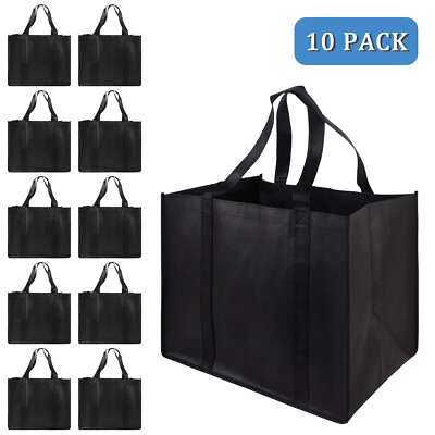 #ad 10 pcs Reusable Grocery Bags Heavy Duty Shopping Bags large grocery totes Black