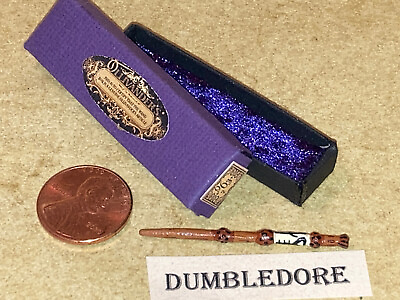 #ad Mini hand carved wood Elder wand Dumbledore w Box Magic Wizard Potter Dollhouse