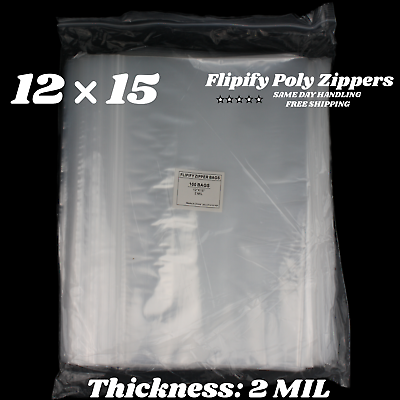#ad 12quot;x15quot; Clear 2 Mil Zipper Bags Poly Plastic Reclosable Zip Storage Large