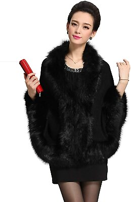 #ad Caracilia Women Luxury Bridal Faux Fur Shawl Wraps Cloak Coat Sweater Cape