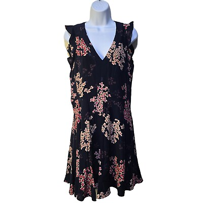 #ad Rebecca Taylor Silk Phlox Floral Knee Length Sleeveless Dress Size 8 Navy Pink