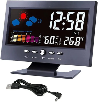 #ad 5 in 1 Led Digital Alarm Clock Calendar Weather Display Thermometer Hygrometer
