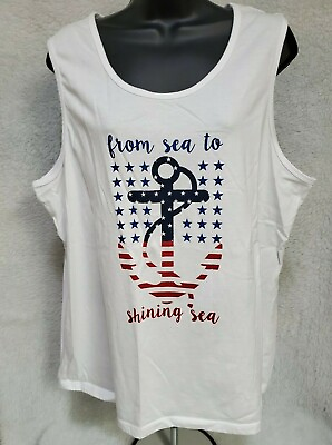#ad Basic Editions Shirt Tank Top Blouse Size XL Womens White Red Blue American Flag