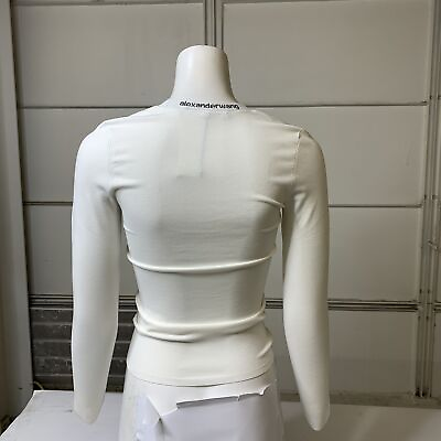 ALEXANDER WANG Women#x27;s White Bodycon LS Pullover Logo Jacquard Trim L