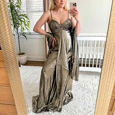 #ad Badgley Mischka Silk Blend Metallic Evening Gown and Wrap 550657
