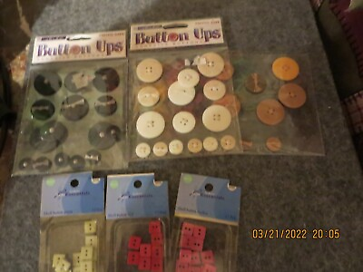 #ad LOT OF NOVELTY BUTTONS 3 PKGS. SQUARE 36 3 PKGS. ADHESIVE 38 #RLP25 101