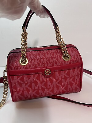 #ad Michael Kors Blaire Signature Crossbody Bag Extra Small Handbag Red EUC